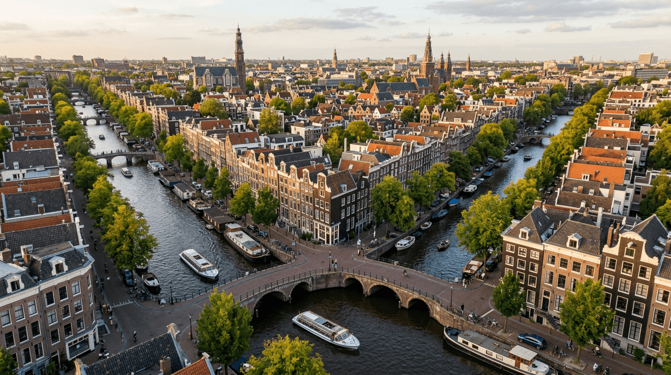 Drone shot of Amsterdam canals